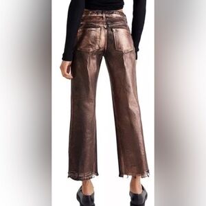 Free people Bronze Metallic Brown Coated Raw Hem Jeans